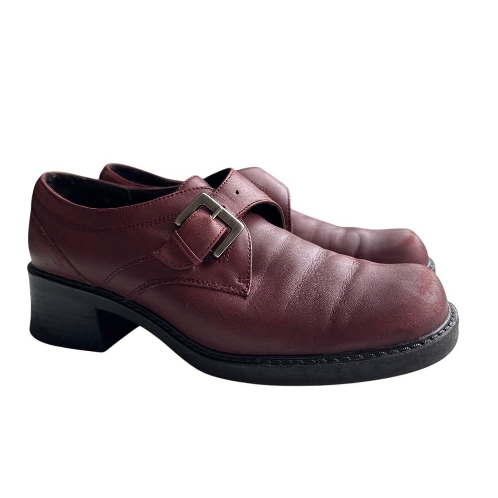Vintage 90s Bass Chunky Monk Strap Oxford Loafer in Burgundy Size 8.5